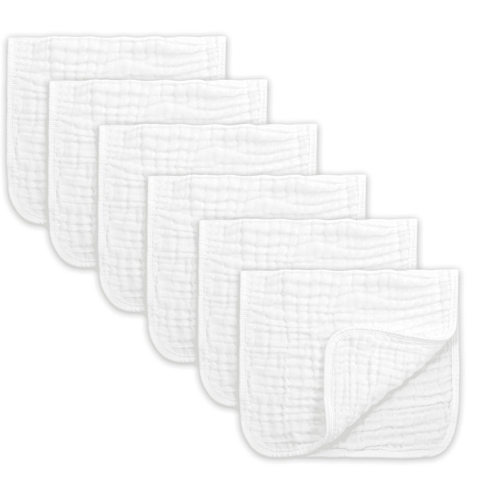 Muslin Baby Burp Cloth 6 Pack Large 20" X 10" (White)