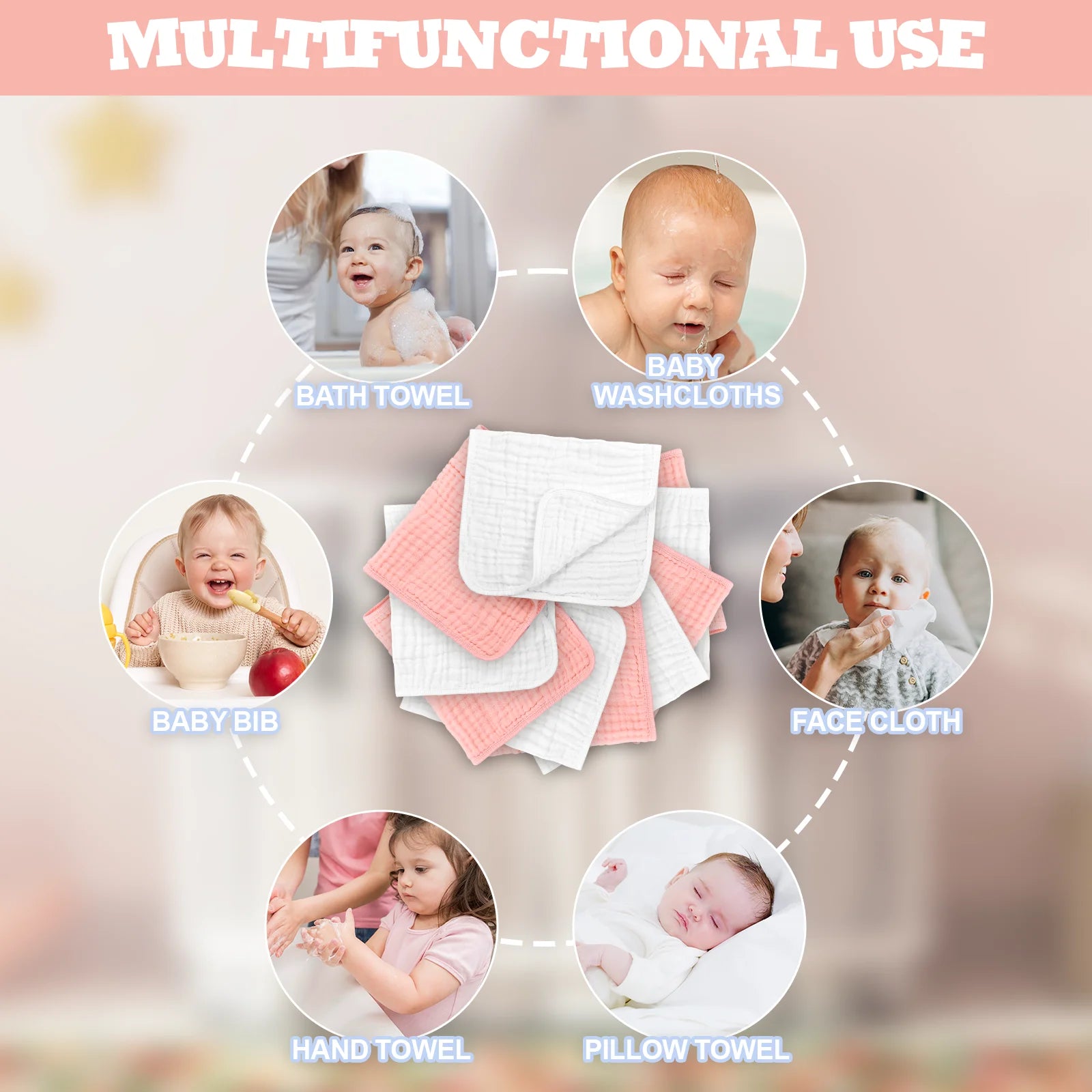 Muslin Baby Burp Cloth 6 Pack Large 20" X 10" (White)